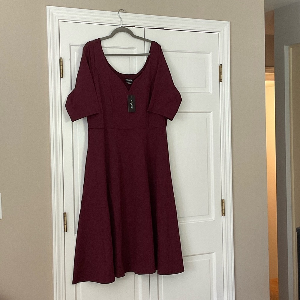 City Chic Deep Red Midi Dress